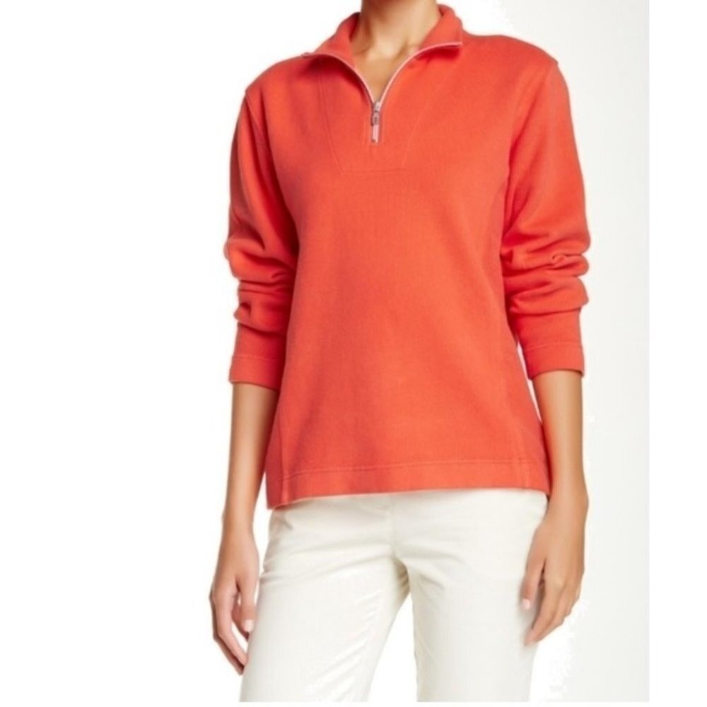 Tommy Bahama Half Zip  Pullover Long Sleeve Sweatshirt Coral Orange Red Women SP